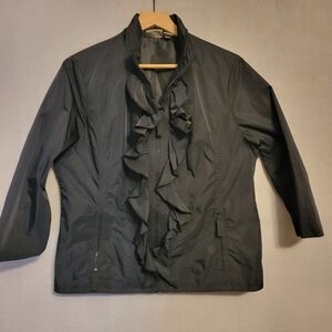 Chicos Zenergy Chic Black Ruffle Utility Jacket. Size 2 (L 12)